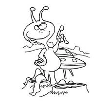 Disegno Extraterrestre in piedi vicino alla sua astronave da colorare