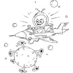 Disegno Extraterrestre alla guida di un'astronave vicino a un pianeta con occhi da colorare
