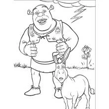 Disegno Orco Shrek in piedi accanto all'asino sotto un cielo di tempesta da colorare Disegno Orco Shrek in piedi accanto all'asino sotto un cielo di tempesta da colorare