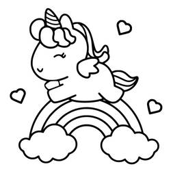 Disegno Unicorno Kawaii sdraiato su un arcobaleno da colorare
