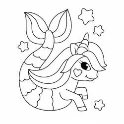 Disegno Unicorno Sirena con coda squamata e stelle da colorare Disegno Unicorno Sirena con coda squamata e stelle da colorare