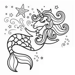 Disegno Unicorno Sirena circondato da stelle da colorare Disegno Unicorno Sirena circondato da stelle da colorare