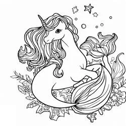 Disegno Unicorno Sirena sdraiato tra i fiori da colorare Disegno Unicorno Sirena sdraiato tra i fiori da colorare