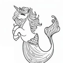 Disegno Unicorno Sirena con criniera ondulata da colorare Disegno Unicorno Sirena con criniera ondulata da colorare