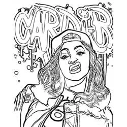 Disegno Cardi B con il nome in lettere graffiti da colorare