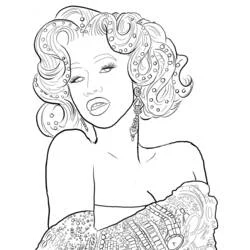 Disegno Cardi B con acconciatura elaborata a boccoli da colorare