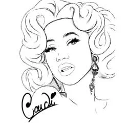 Disegno Cardi B ritratto con capelli ondulati da colorare