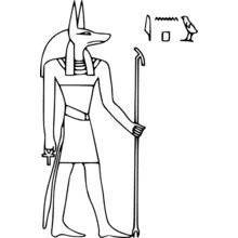 Disegno Anubi in piedi con bastone e ankh da colorare