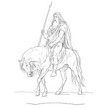 Disegno Odino con Gungnir sul suo cavallo da colorare
