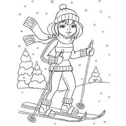 Disegno Bambina che sci nella neve da colorare