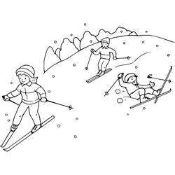 Disegno Bambini che sciano sulla pista da colorare