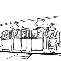 Disegno Tram pieno di passeggeri sui binari da colorare