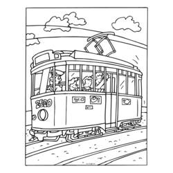 Disegno Tram antico con passeggeri a bordo da colorare