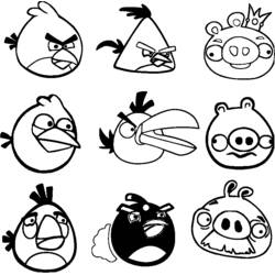 Disegno Angry Birds e maiali in collezione di volti da colorare