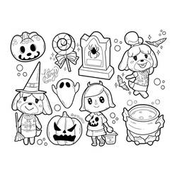 Disegno Animal Crossing set di icone di Halloween da colorare