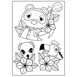 Disegno Personaggi di Animal Crossing con fiori da colorare