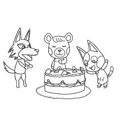 Disegno Animal Crossing personaggi attorno a una torta da colorare