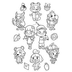Disegno Personaggi di Animal Crossing e oggetti da colorare