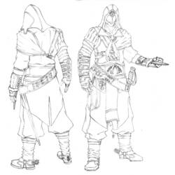 Disegno Personaggio di Assassin's Creed da due angolazioni da colorare