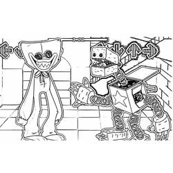 Disegno Boxy Boo davanti a Huggy Wuggy in un corridoio da colorare