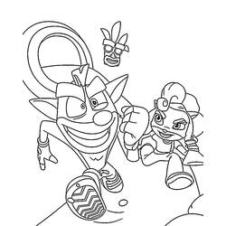 Disegno Crash Bandicoot che corre con Coco e la maschera Aku Aku da colorare
