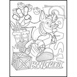 Disegno Crash Bandicoot che salta tra frutti e casse da colorare