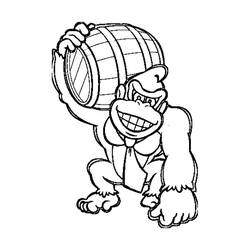 Disegno Donkey Kong che porta un barile di legno da colorare