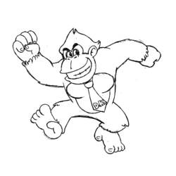 Disegno Donkey Kong che corre con il pugno alzato da colorare