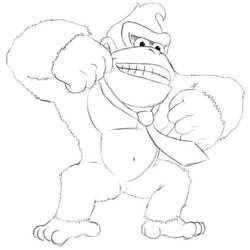 Disegno Donkey Kong in piedi con i pugni alzati da colorare