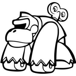 Disegno Donkey Kong accovacciato con un grande sorriso da colorare