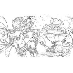 Disegno Genshin Impact personaggi che esplorano un paesaggio da colorare