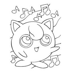 Disegno Jigglypuff che canta circondato da note musicali da colorare