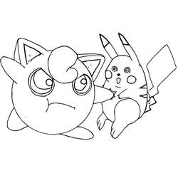 Disegno Jigglypuff che tiene Pikachu stordito da colorare