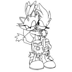 Disegno Sonic argentato che abbraccia Blaze the Cat da colorare