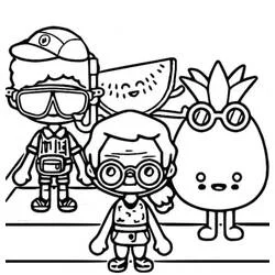 Disegno Personaggi Toca Boca con amici frutta da colorare