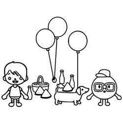 Disegno Toca Boca giornata di picnic con palloncini e un cane da colorare