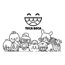 Disegno Toca Boca gruppo di personaggi con logo da colorare