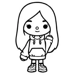 Disegno Toca Boca ragazza con capelli lunghi e felpa da colorare