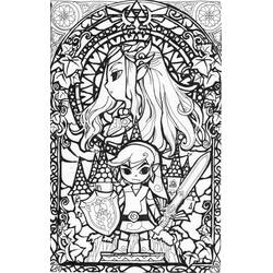 Disegno Zelda e Link in stile vetrata da colorare