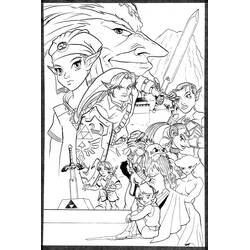 Disegno Personaggi di Zelda riuniti in una composizione epica da colorare